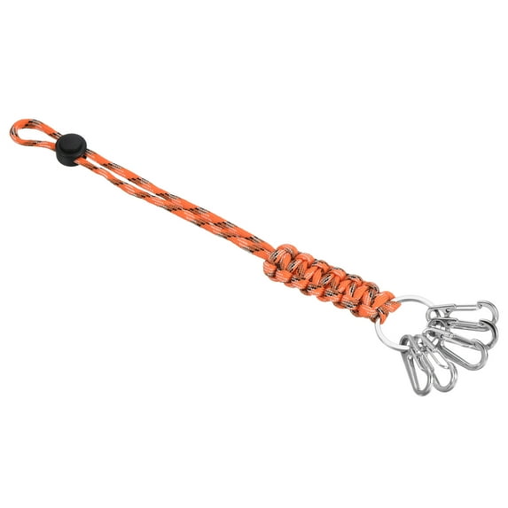 11" Paracord KeyChain with Clasps, Braided Lanyard Adjustable Length, Camo Orange