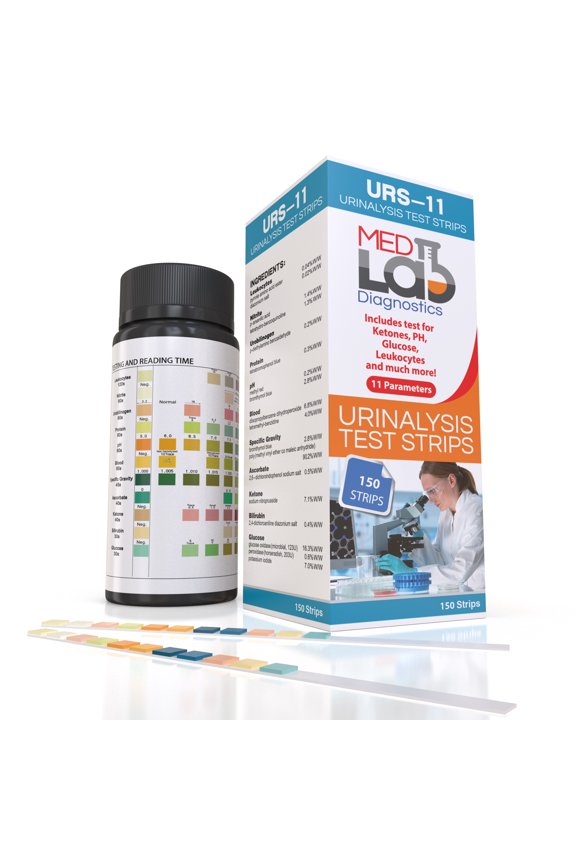 11 Parameters Urine Test Strips for Urinalysis. 150 Cnt Reagent Test Strips for UTI, CKD, and More.