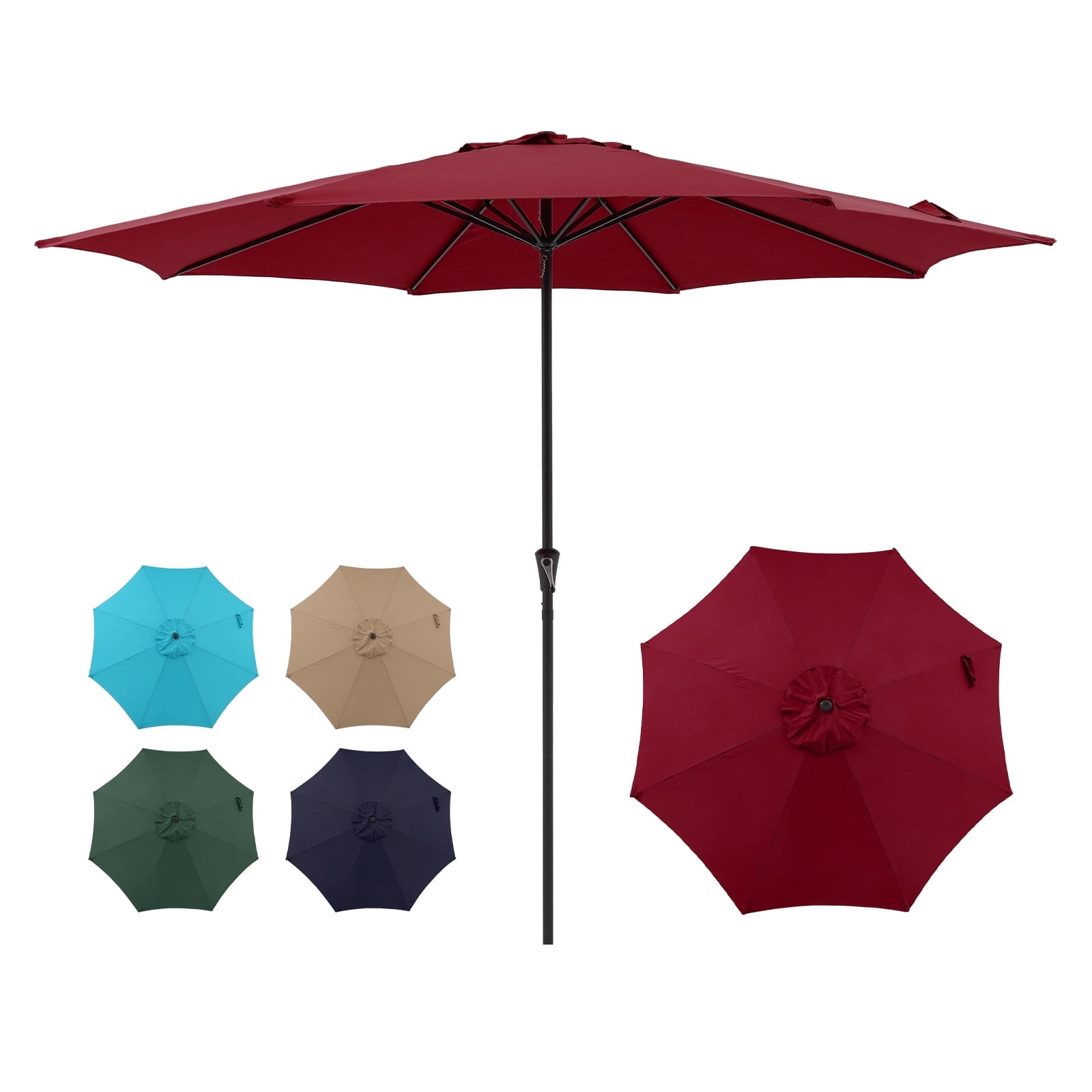 11' Patio Umbrella, Outdoor Table Market Large Umbrella with 8 Steel Ribs  and Crank, Turquoise - Walmart.com