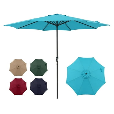 11' Patio Umbrella, Outdoor Table Market Large Umbrella with 8 Steel Ribs and Crank, Turquoise