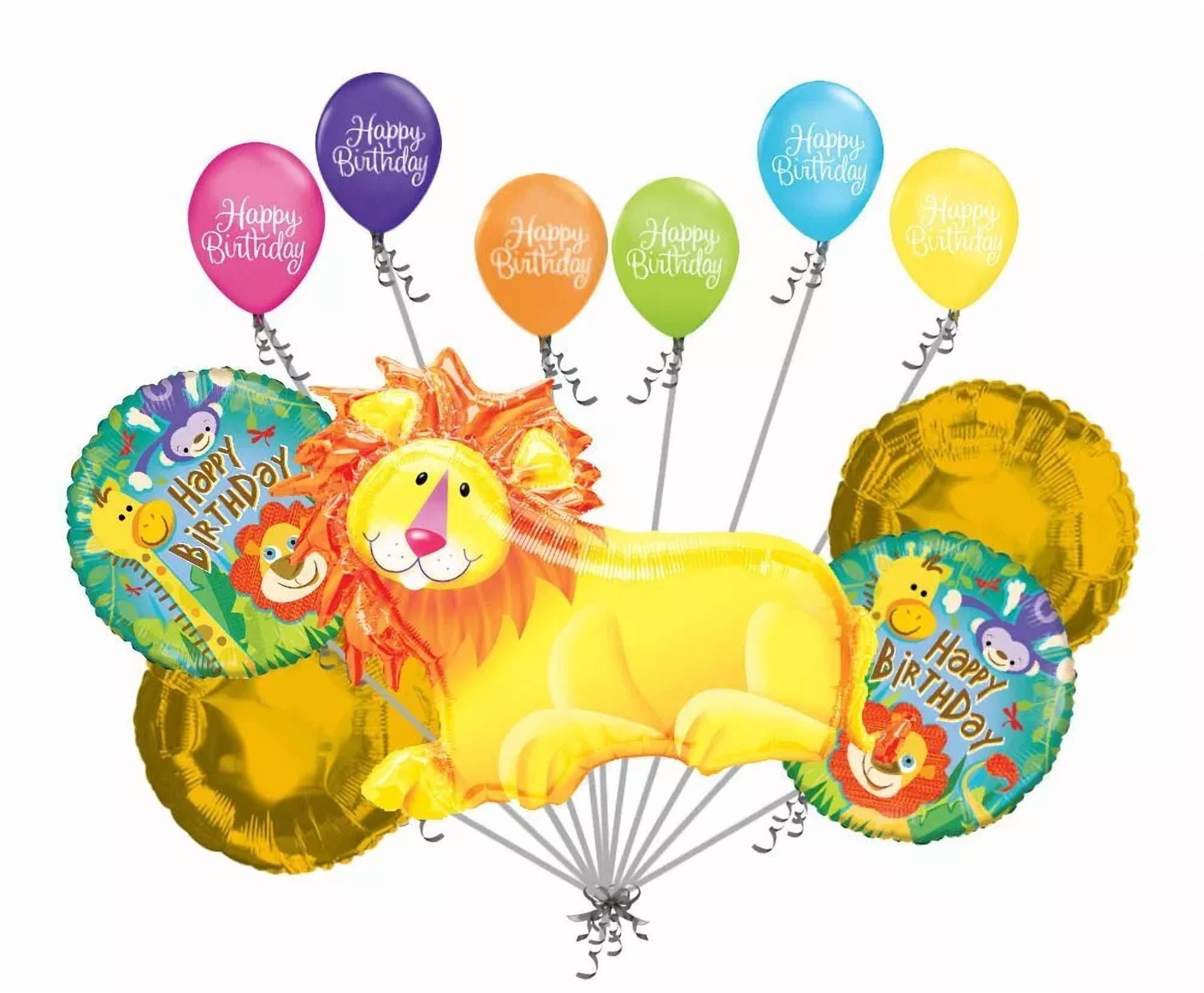 11 Pc Jungle Party Lion Balloon Bouquet Decoration Animal Safari Happy Birthday