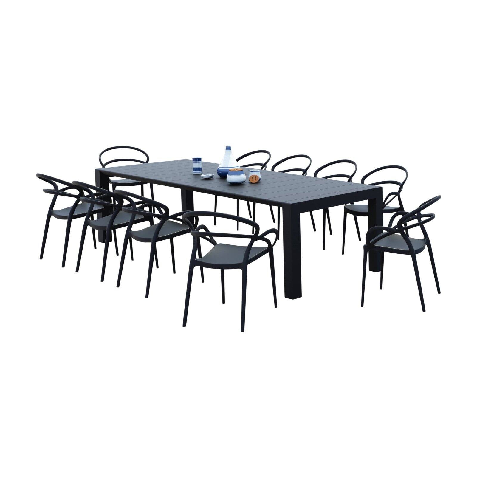 Mila Extendable Black Resin 11-Piece Outdoor Dining Set