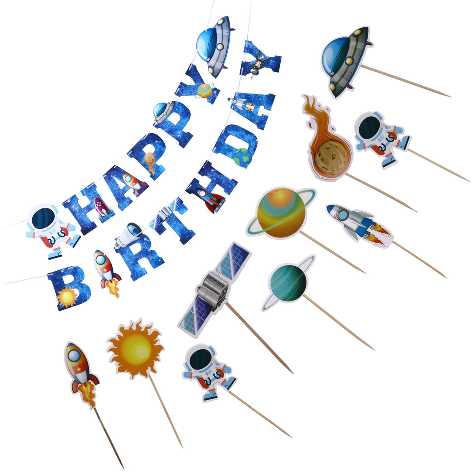 11 Pcs 1 Set Party Banner Space Theme Space Theme Cake Inserts Cake ...
