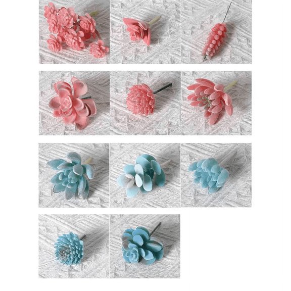 11 Pcs Artificial Succulents Mini Fake Plants Unpotted Faux Succulent for Craft, Small Plastic Succulents Assortment in Flocked Green Floral Decor for Party, Cake, Garden & Outdoor