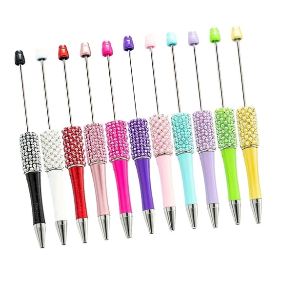 11 Pcs Black Inks Pen Beadable Ballpoint Pen Rhinestones Beadable Pen Bead Pen Smooth Writing Pen Novelty Pen