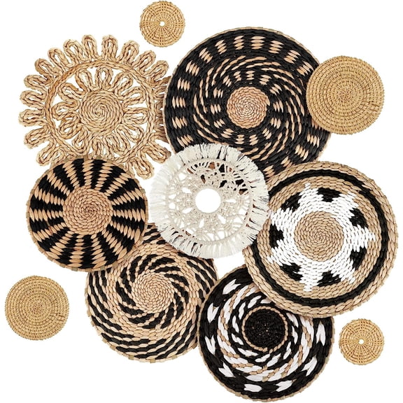 11 Pcs Bohemian Bulrush Woven Round Wall Basket Decor Multi Sizes