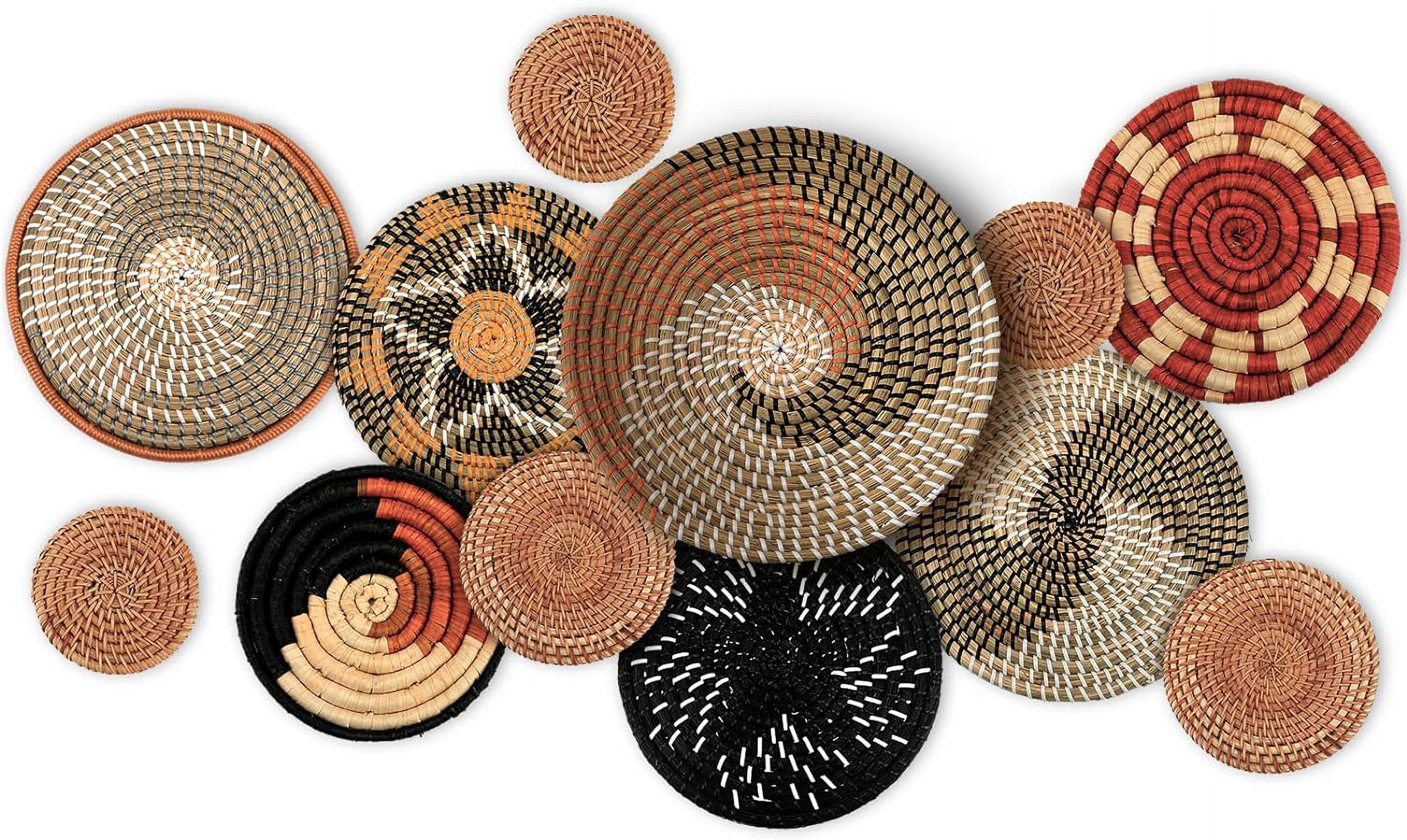 11-Piece Multicolor Bulrush Woven Boho Wall Basket Decor Set