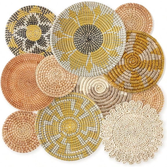 11 Pcs Boho Wall Basket Decor Decorative Bulrush Woven Basket Wall Decor Art Round Farmhouse Hanging Baskets for Kitchen Rustic Home Summer Decorations Multi Sizes Lively