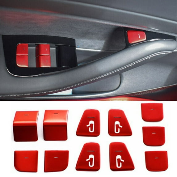 11 Pcs Car Door Lift Button Switch Sticker Trim Decals for Tesla Model 3 Y
