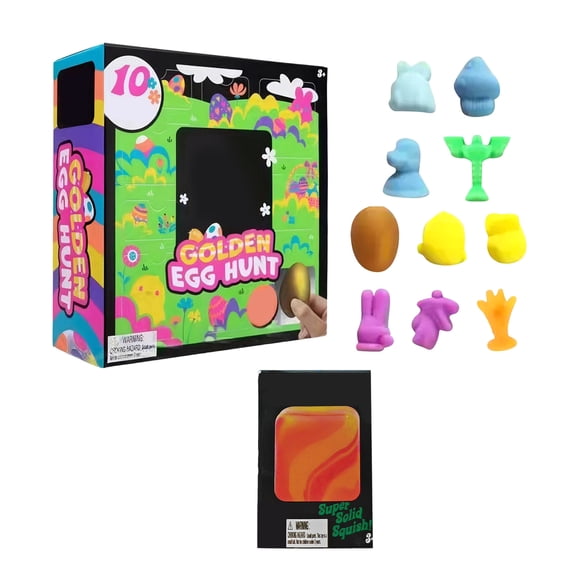 11 Pcs Easter Golden Egg Hunt Party Favor Set 10 Soft Squeezable Sensory Toys 1 Bonus Fidget Toy with Shiny Golden Egg Non-Toxic BPA-Free for Classroom Rewards & Kids