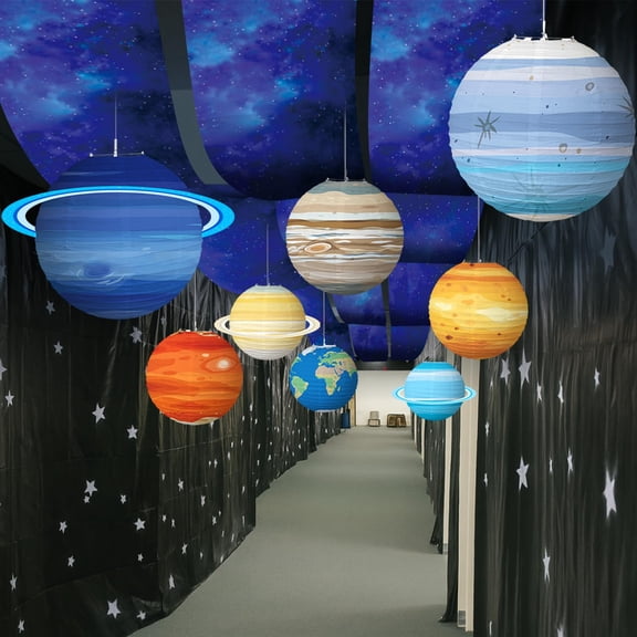 11 Pcs Galaxy Ceiling Decor Include 1x ft Light Covers 8 Packs Planet Paper Lanterns Props Classroom DIY Hanging Galaxy Outer Space Party Decorations Star Astronaut Birthday Decoration Y101