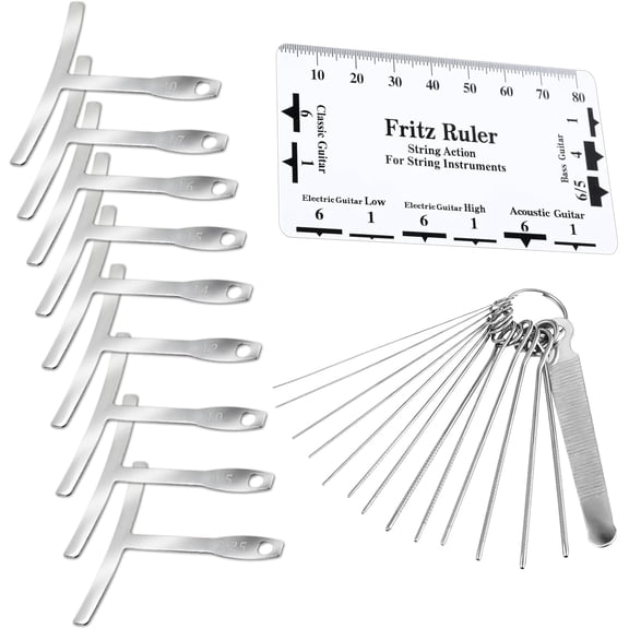 11 Pcs Guitar Luthier Tools Set 9 Guitar Radius Gauge and 1 String Action Gauge Ruler Measuring Tool with Needle File for Guitars and Bass Setup Repair Tool Kit