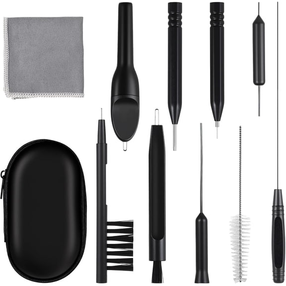 11 Pcs Hearing Aid Cleaning Kit, Hearing Amplifier Cleaning Tools Multi-Functional Cleaner Tools Clean Accessories with Brushes, Case and Microfiber Cloth for Earbuds Headphones