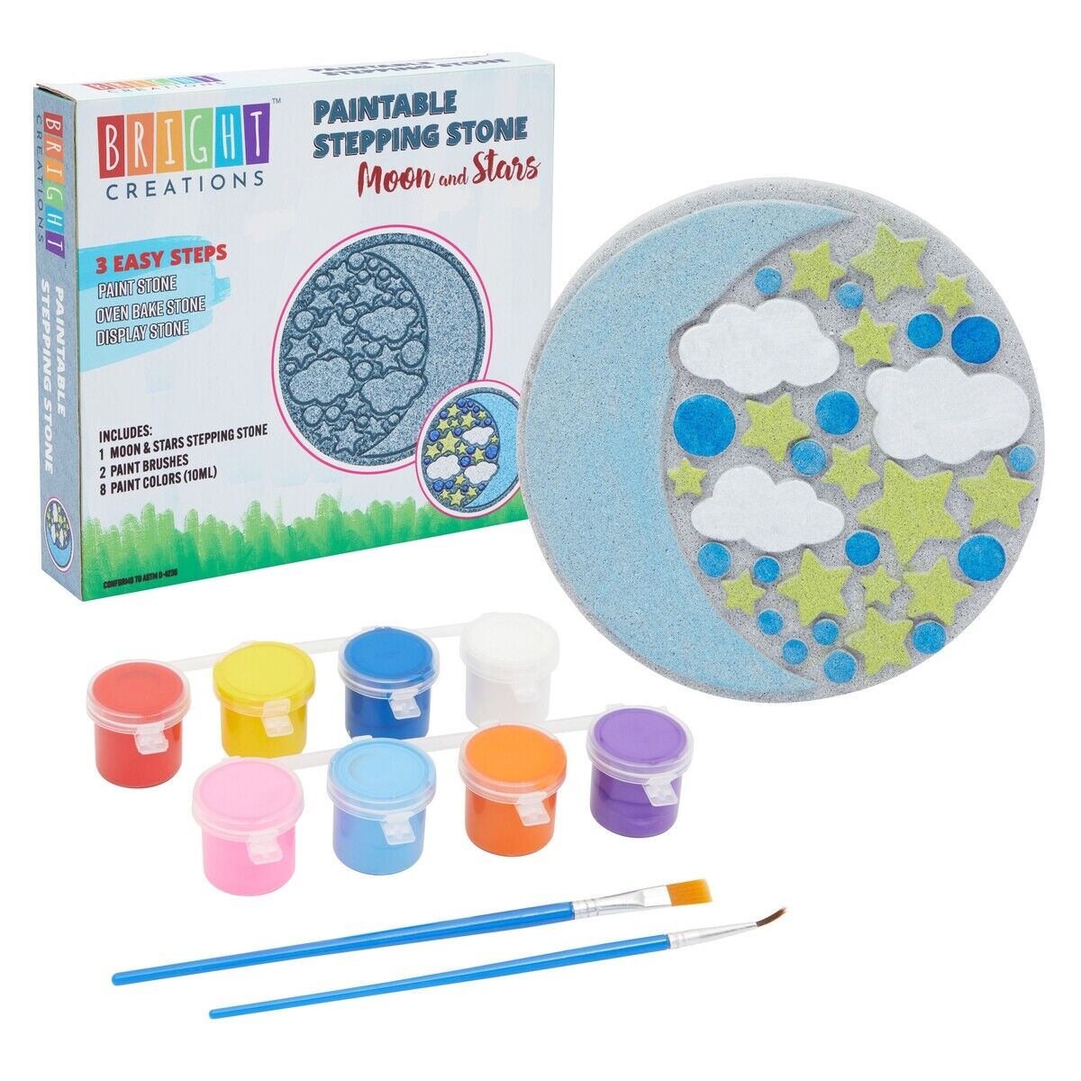 11 Pcs Paint Your Own Stepping Stone Kit For Kids Craft, 2 Brush, 8