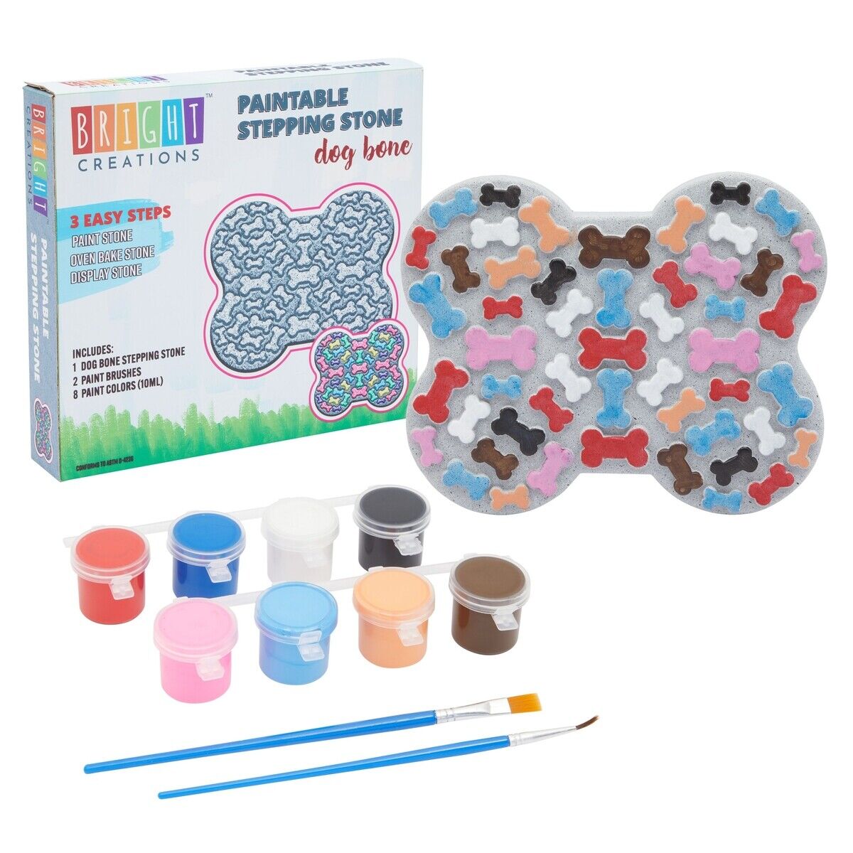 11 Pcs Paint Your Own Stepping Stone Kit For Kids Craft, 2 Brush, 8