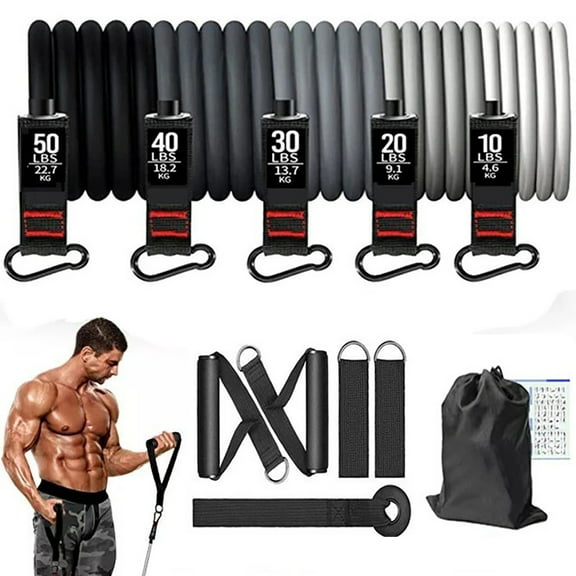 11 Pcs Resistance Band Set Yoga Pilates Abs Exercise Fitness Tube Workout Bands