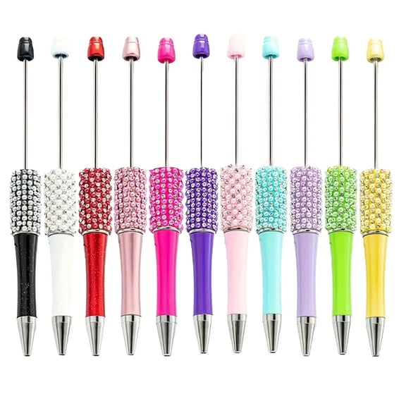 11 Pcs Rhinestones Beadable Pen Smooth Writing Pen DIY Bead Pen Beadable Ballpoint Pen Novelty Pen Stationery Supplies