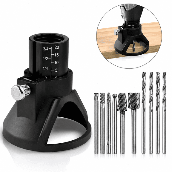 11 Pcs Rotary Tool Depth Stop Guide Attachment with Carving & Drill Bits Set, Adjustable Depth Locator, Multi-Size High Speed Steel Bits for Wood Carving, Engraving, Polishing, DIY Craft Projects
