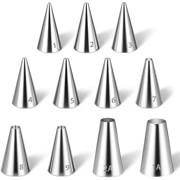 11 Pcs Round Piping Tips, Small Piping Tips Stainless Steel Icing Tip for Decorating Cupcake Nozzles Small Cake Decorating Tip Cake Writing Icing Pastry Dispensers for Baking Cookies Puff Cream