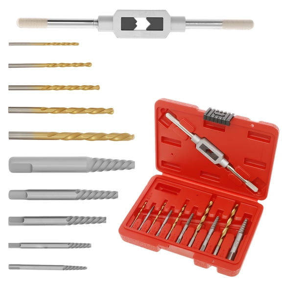 11 Pcs Screw Extractor Set Alloy Steel Broken Bolt Extractor Kit with Tap Wrench for Removing Stripped Screw and Broken Bolt