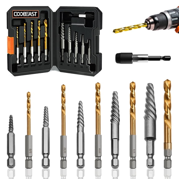 11 Pcs Screw Extractor Set with Left Hand Drill Bits Spiral Screw Extractors 1/4 Adapter