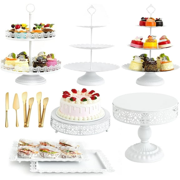 11 Pcs White Metal Cake Stand Set, Elegant Dessert Table Display Set for Party, Cupcake Stand & Candy Table Display Sets for Wedding, Birthday Celebration