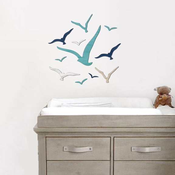 11 Pcs Wood Nautical Seagull Wall Art Handmade Coastal Theme Wall Decor Vintage Flying Sea Bird Wall Sculpture for Home Bathroom Lake House