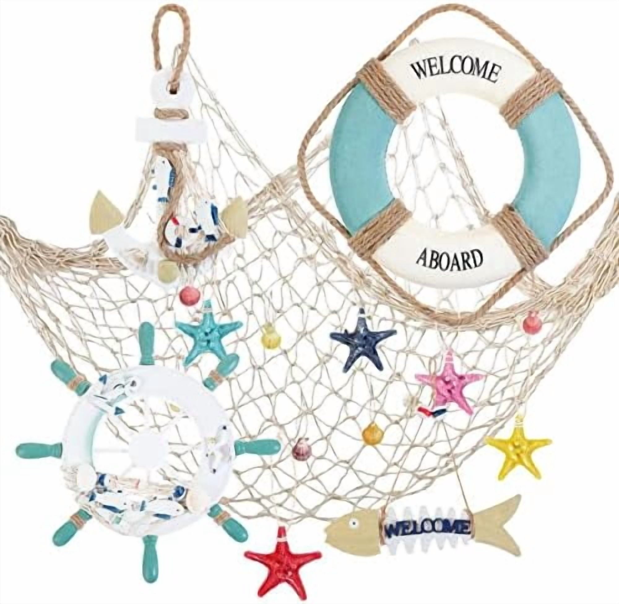11 Pcs Wooden Nautical Wall Decor Fishing Net Decorations, Include ...
