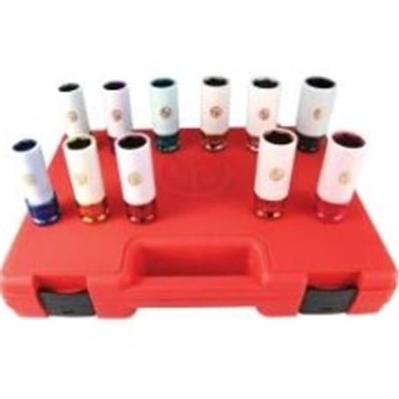 11 Piece 0.5 Inch Drive Metric And SAE Wheel Nut Protector Impact Socket Set