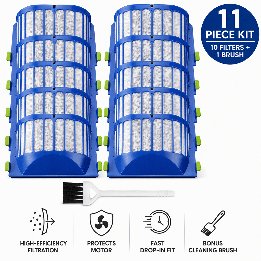 11-Piece (10 Filters + 1 Tool) Replacement AeroVac Filters for iRobot ...