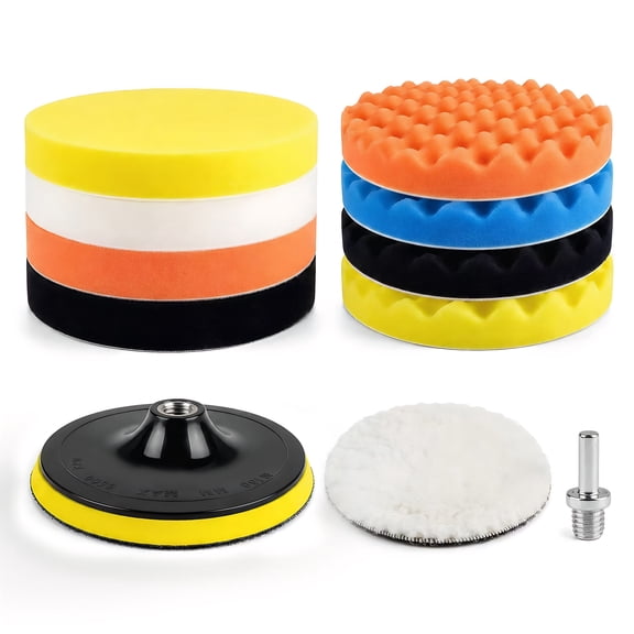 11 Piece 6 Inch Drill Buffer Polishing Pad Kit Foam Polishing Pads with Drill Adapter for Car Polishing, Waxing, Sealing Glaze, and Surface Detailing