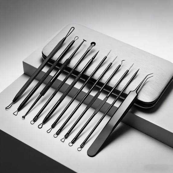 11 Piece Acne Tool Set – Stainless Steel Pimple Popper Kit, Blackhead Extractor, Comedone Remover – With Case – For Facial Care – 1set