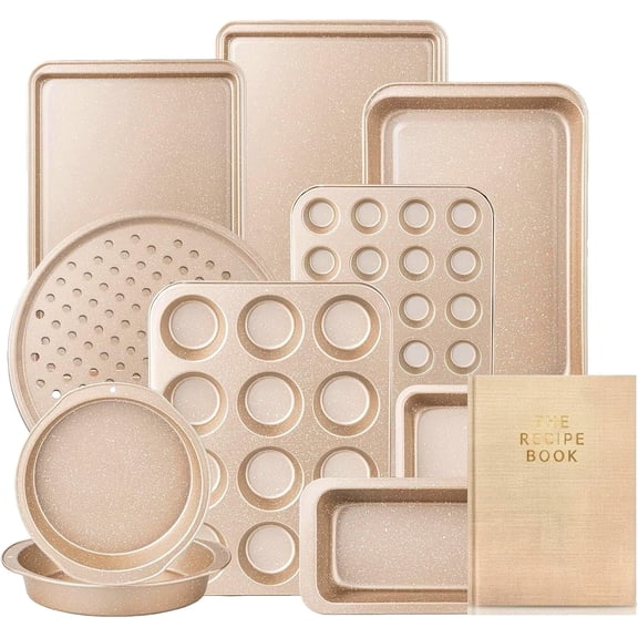 11 Piece Baking Set | Nonstick & Non Toxic Bakeware Sets Baking Pans Set | Carbon Steel Baking Supplies Include Notebook, Cookie Sheets, Roasting Pan, Muffin Pan, Cake Pan, Pizza Pan, Loaf Pan