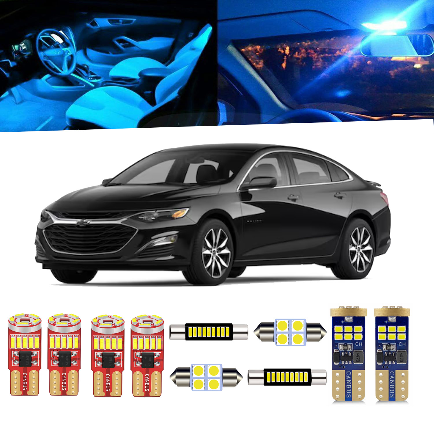 Kit de 11 luces LED interiores para auto, compatible con Chevrolet Malibu 2019-2023, incluye bombillas LED interiores, luz de placa de matrícula y herramienta de instalación
