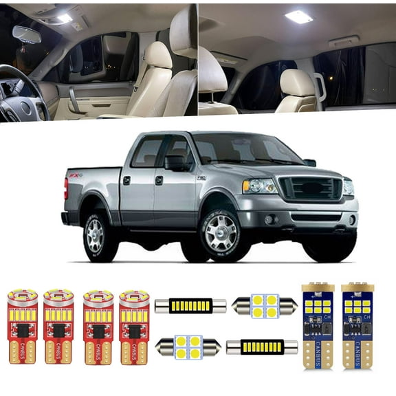 11 Piece Car Interior LED Lights Kit for Ford F-150 2004-2009 Dome Map Vanity Mirror License Plate Light Bulb+ Install Tool