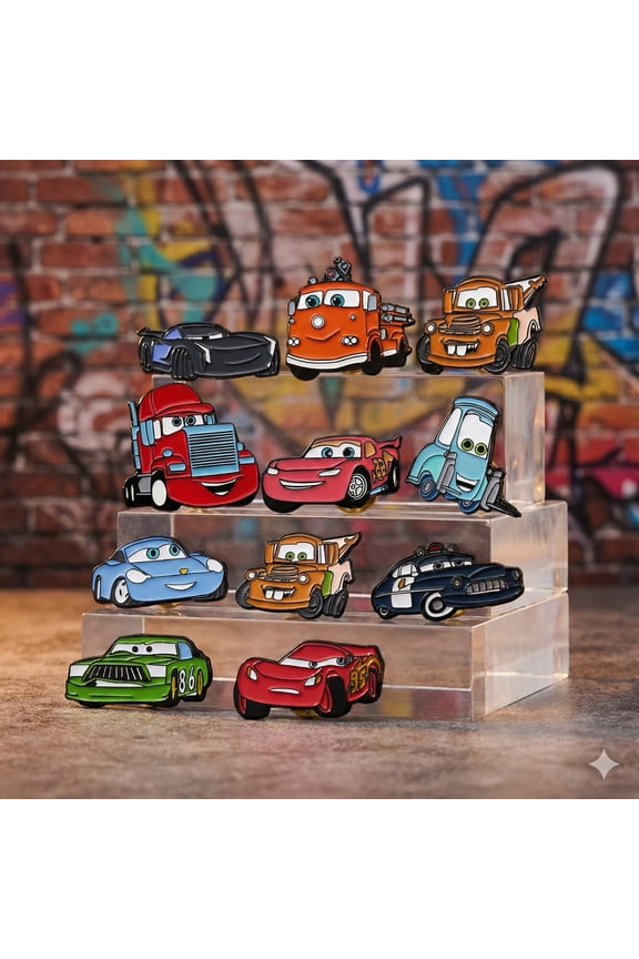 11-Piece Cartoon Vehicle Enamel Pin and Badge Set - Racing Theme Collectible Lapel Pins for Jackets, Bags & Hats