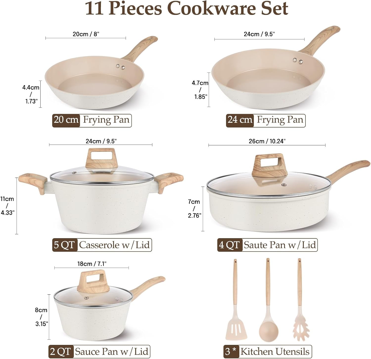 11-Piece Ceramic Nonstick Cookware Set with Induction Base, Pots and ...