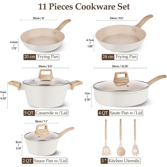 11-Piece Ceramic Nonstick Cookware Set with Induction Base,  Pots and Pans for Everyday Cooking