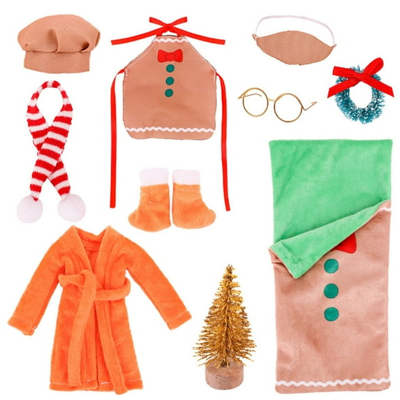 11 Piece Christmas Doll Clothes Set Santa Costume Pajamas Sleeping Bag Scarf Holiday Dress Up for 11.81in Dolls