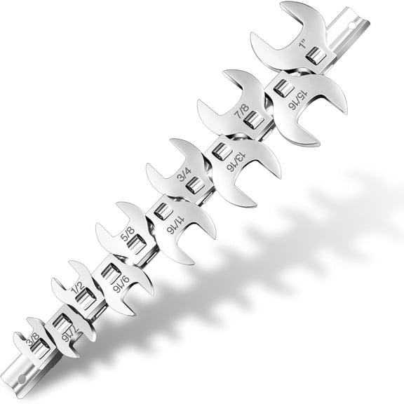 11-Piece Crows Foot Wrench Set, SAE Sizes from 3/8" to 1" Crowsfoot Wrenches Set Metric with Clip-on Organizer, Drive Flare Nut Wrench Tools for Mechanics Automotive Repair Work