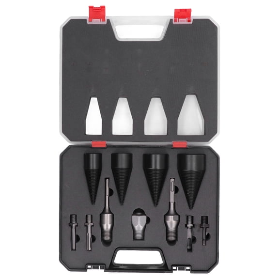 11-Piece Detachable Firewood Splitting Drill Bit Set Heavy Duty Carbon Steel Wood Log Splitter Screw Cone Driver Kit (1.26-1.97 inches / 32-50 mm)