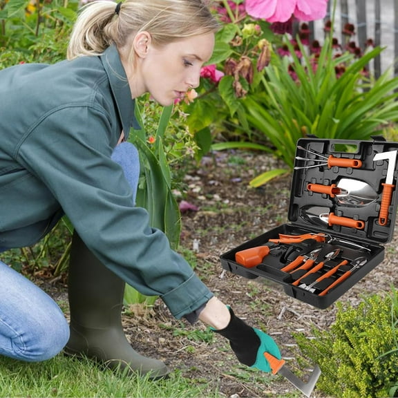 11-Piece Gardening Tool Set with Carrying , Orange Garden Tools for Digging Planting Pruning