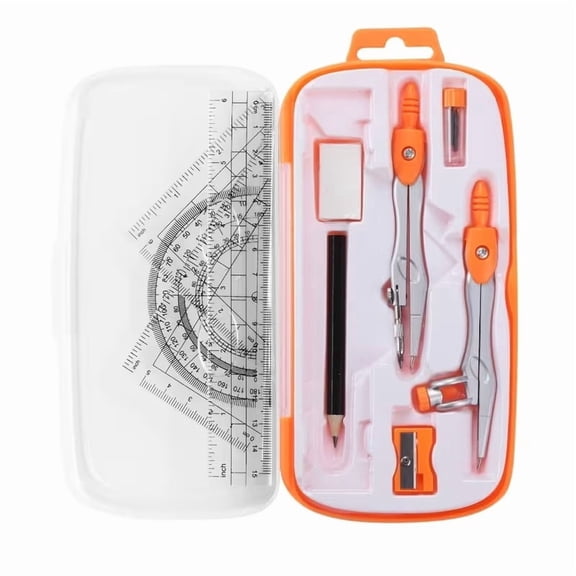 11-Piece Geometry Kit for Students & Professionals - 2 Protractors, 2 Squares, Ruler, Pencils, Drafting Compasses for Math, Technical Drawing & Trigonometry