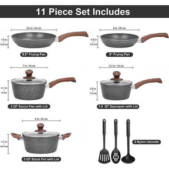 11-Piece Granite Cookware Set Non Stick Pots and Pans with Bakelite Handles Induction Compatible