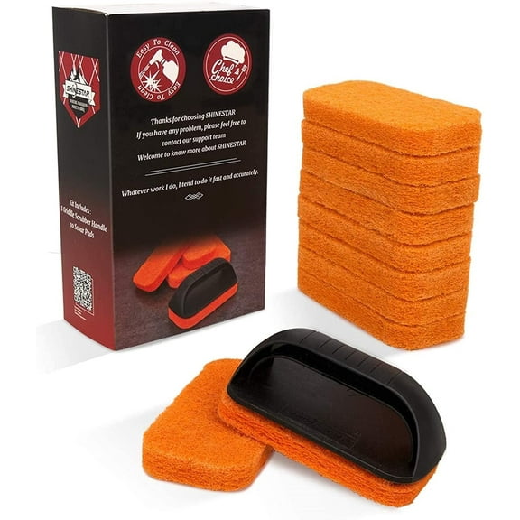 Shinestar 11 Piece Griddle Cleaning Kit for Blackstone Griddle,Grill Cast Iron Cookware, Stovetops and More - 10 Scouring Pads and 1 Cleaning Handle