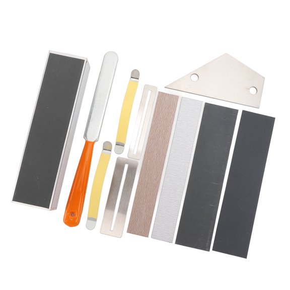 11-Piece Guitar Fret Maintenance Kit with Leveling Bar, Fret File, String Spreaders, Polishing Sandpaper, Fretboard Guards & Ruler