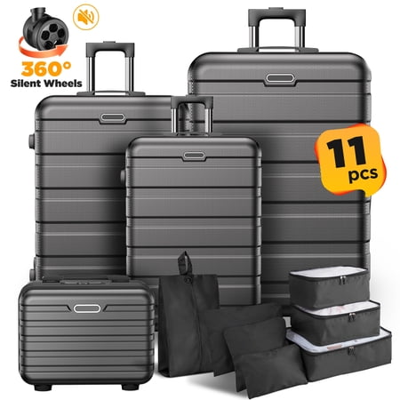 11 Piece Hardshell Suitcase Set, Sturdy Construction with Smooth Spinner Wheels and Secure Locks, Lightweight Travel