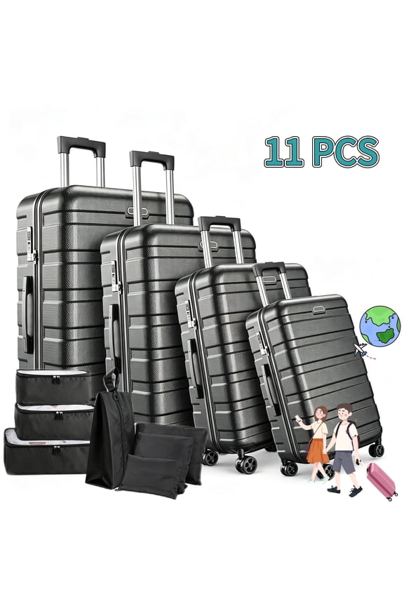 11Piece Hardside Luggage Set with Packing Organizers, Durable ABS Hard Shell, 360 Spinner Wheels, BuiltIn Combination Locks, Telescoping Handles, SpaceSaving Nestable Storage for Family Travel
