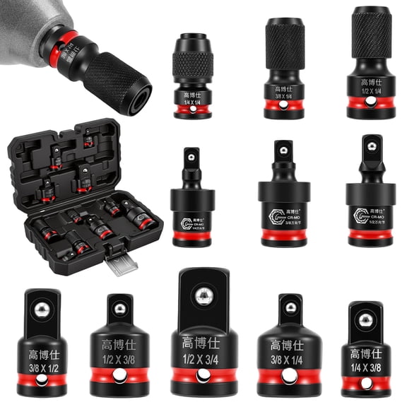 11-Piece Impact Socket Adapter Set-Impact Rated Drill Socket Adapters&Extensions,1/4" 3/8" 1/2" Drive,CR-V&CR-MO Steel,Ball Detent for Secure Fit(Q)