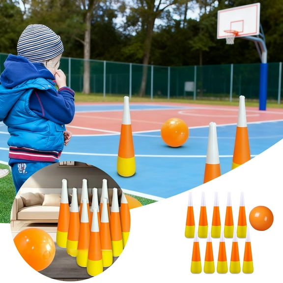 11 Piece Inflatable Bowling Set With Large Pins For Exciting Halloween Fall Carnival Party Games And Outdoor Family Activities